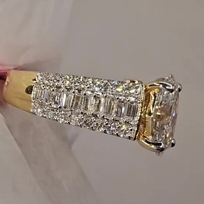 Jzora handmade classic 4ct oval cut baguette pavé sparkling ring