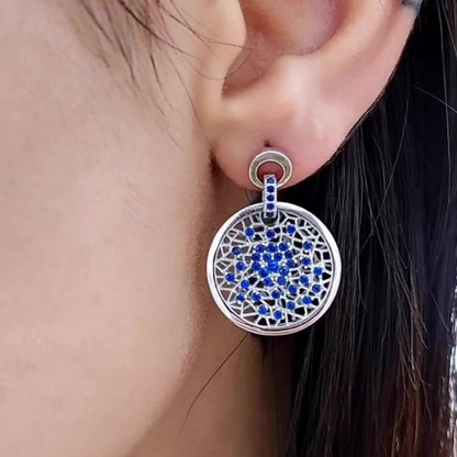 Jzora handmade sapphire spider web sterling silver earrings