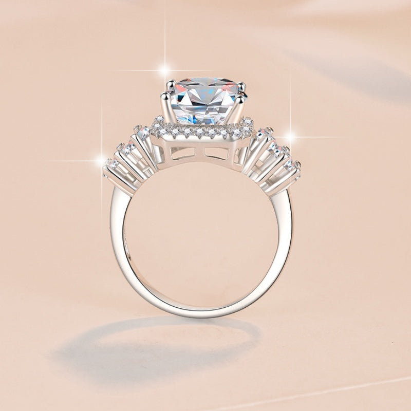 Jzora handmade 5ct brilliant round cut halo moissanite sterling silver ring