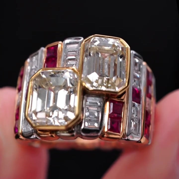 Jzora Handmade Ruby Emerald&Radiant Cut Glamorous Ring