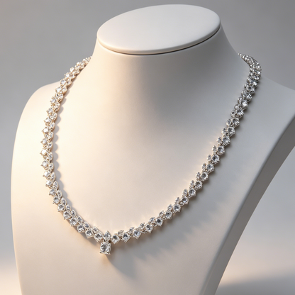 Jzora Handmade Luxurious Sparkling Round CZ Tennis Chain Women’s Statement Necklace