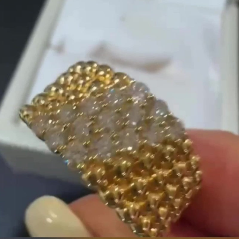 Jzora handmade vintage-inspired gold beaded wide women's band ring