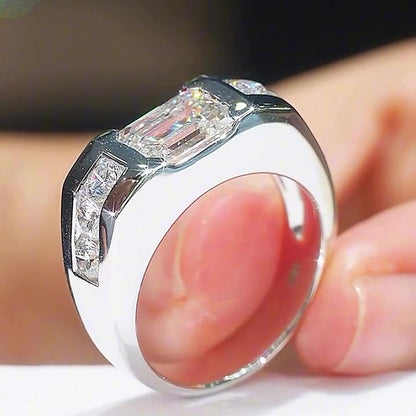 Jzora Handmade Emerald Cut Bold Contemporary Moissanite Ring