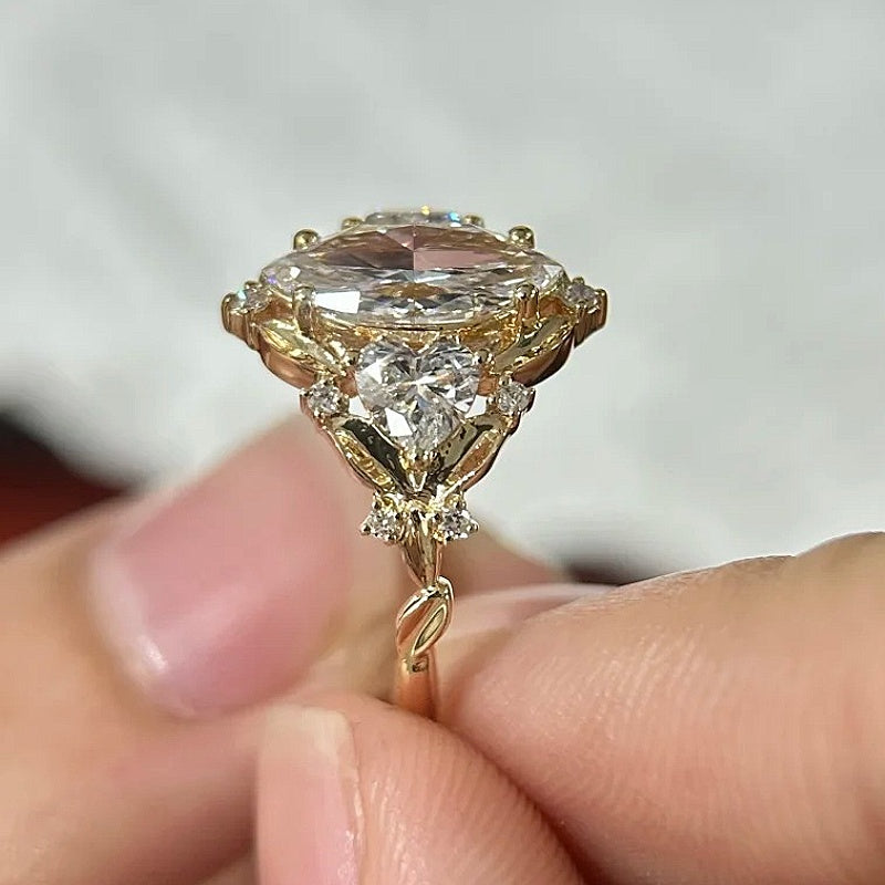 Jzora Handmade 1CT Marquise‑Cut Three‑Stone Vintage Filigree Luxe Sterling Silver Promise Ring