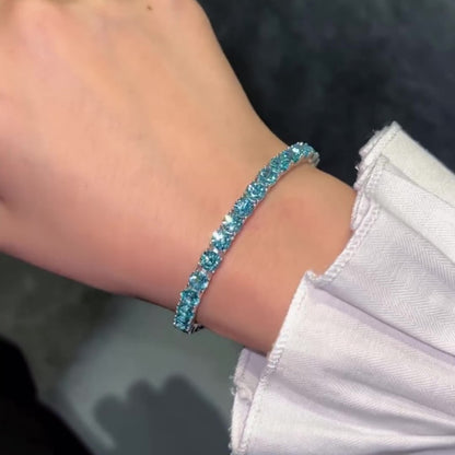 Jzora handmade aqua blue round cut chic tennis sterling silver bracelet