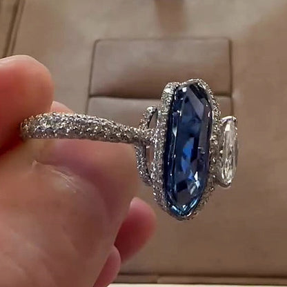 Jzora handmade bold & chic cushion sapphire blue statement ring