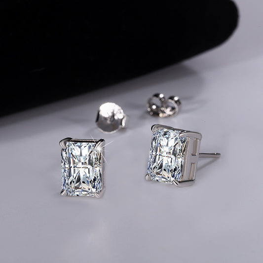 Jzora Vintage 1ct Moissanite Radiant cut Sterling Silver Stud Earrings