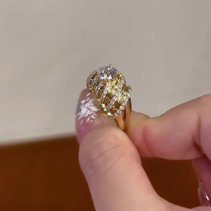Jzora handmade gold-color round cut retro thick ring