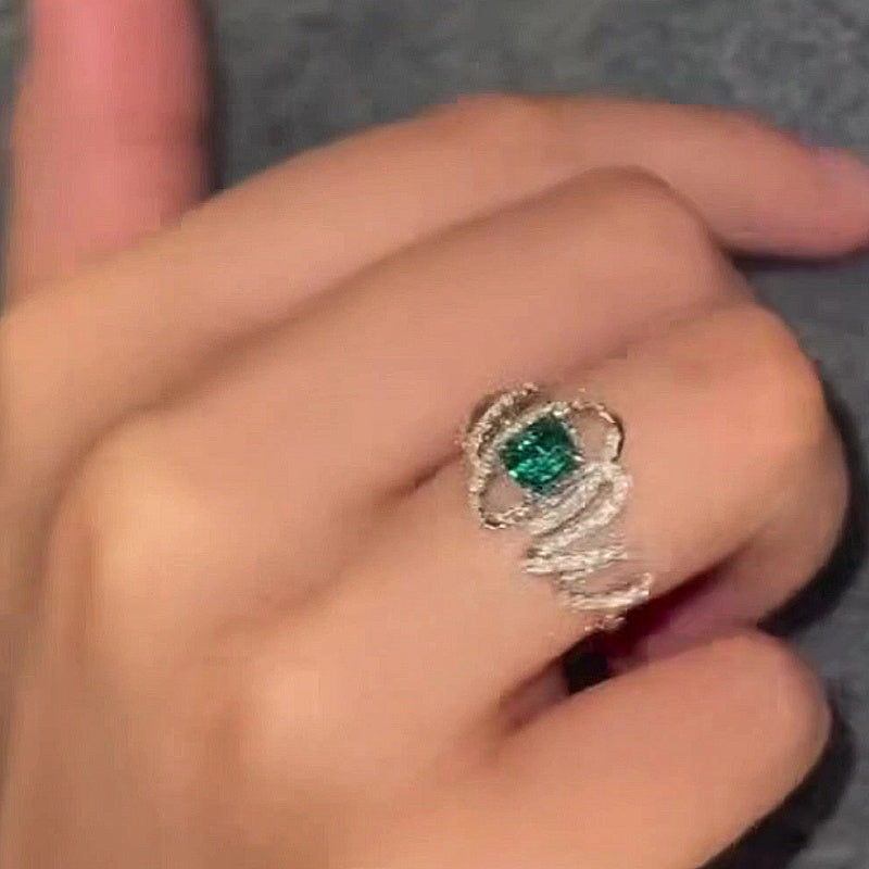 Jzora handmade artistic spiral radiant swirl halo sterling silver ring