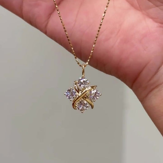 Jzora handmade gold-tone cross round cut cluster moissanite sterling silver necklace
