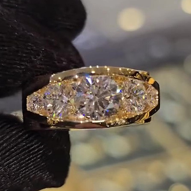 Jzora handmade timeless gold round cut five moissanite men's ring