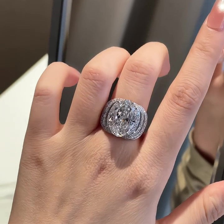 Jzora Handmade 8CT Moissanite Oval Cut Halo Luxury Ring