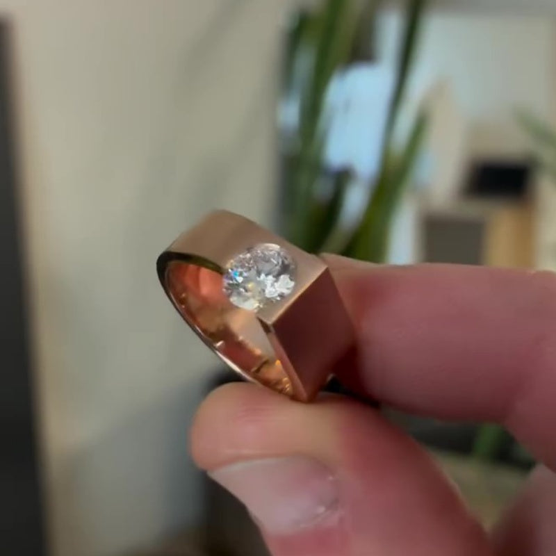 Jzora handmade minimalist & modernist rose gold geometric solitaire men's ring