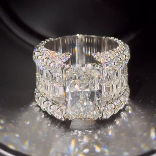 Jzora handmade dazzling glam empire radiant cut iced out wide band ring