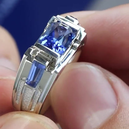 Jzora Handmade Sapphire CZ Radiant-Cut Unique stylish Men’s Ring