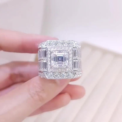 Jzora Handmade Luxury Asscher Cut Wide Band Bold Men's Ring