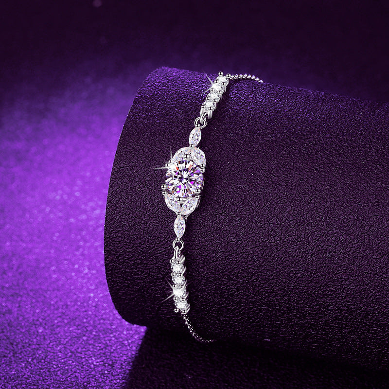 Jzora handmade 1ct fresh & sweet leaf adjustable sterling silver moissanite bracelet