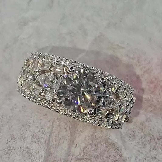 Jzora handmade luxury & sparkling round brilliant cut pavé statement ring