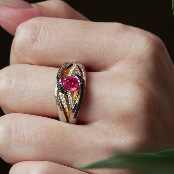 Jzora Handmade Ruby Cushion Cut with Black Unique Ring