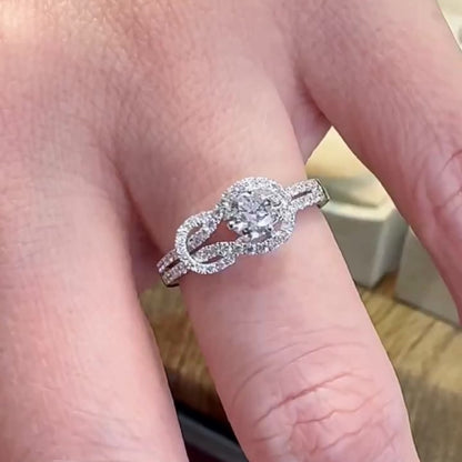 Jzora handmade 2ct round cut elegant infinity halo moissanite sterling silver engagement ring