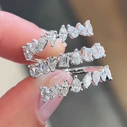 Jzora handmade triple row spiral wrap diamond sterling silver ring
