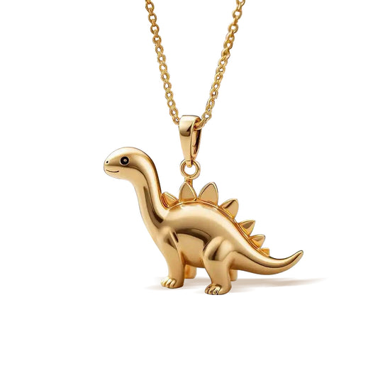 Jzora handmade gold-tone cute dinosaur pendant sterling silver necklace