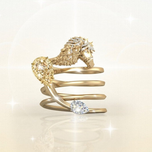 Jzora handmade gold pear cut horse fashion sterling silver ring band