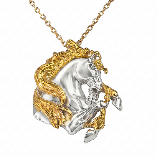 Jzora Handmade Bold Two‑Tone Stallion Head Sculpted Pendant Necklace
