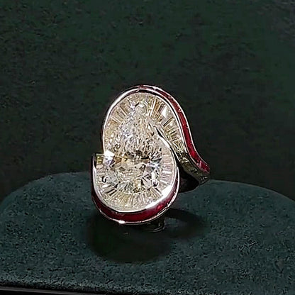 Jzora handmade Pear Shape Baguette Halo & Red Enamel Frame Ring