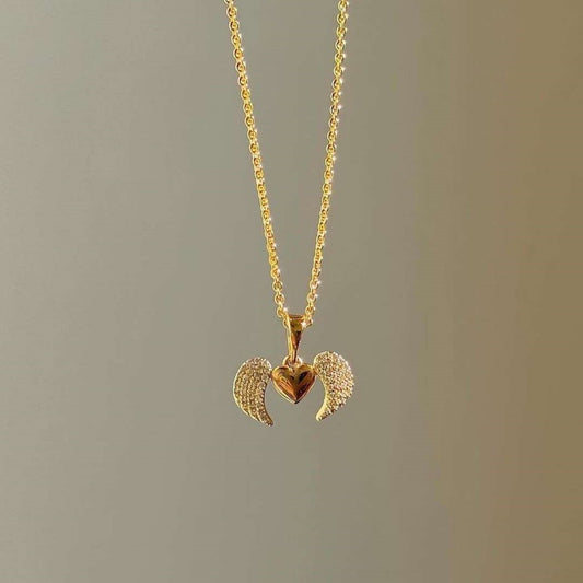 Jzora handmade heart Angel Wings sterling silver necklace