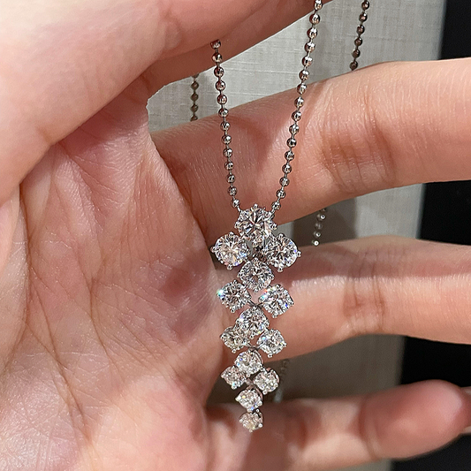 Jzora Handmade Elegant Graduated Round CZ Rain Drop Necklace