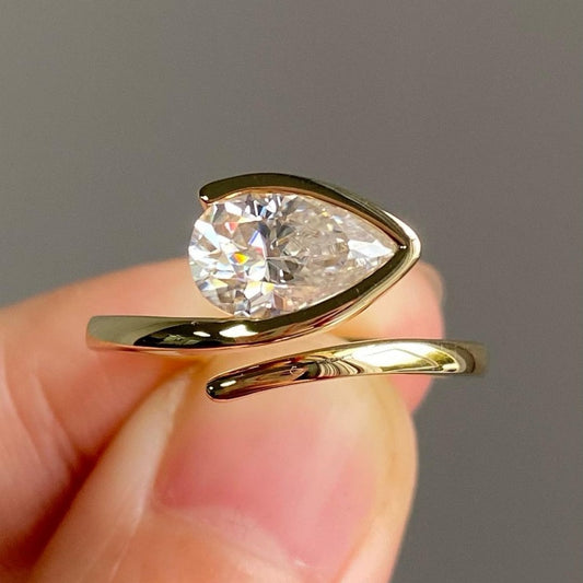 Jzora handmade gold pear cut simple sterling silver adjustable ring