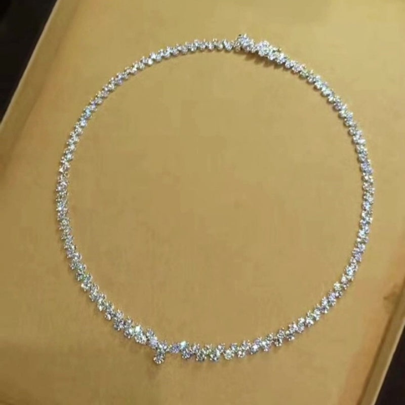 Jzora Handmade Luxurious Sparkling Round CZ Tennis Chain Women’s Statement Necklace