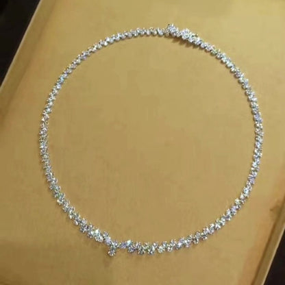 Jzora Handmade Luxurious Sparkling Round CZ Tennis Chain Women’s Statement Necklace