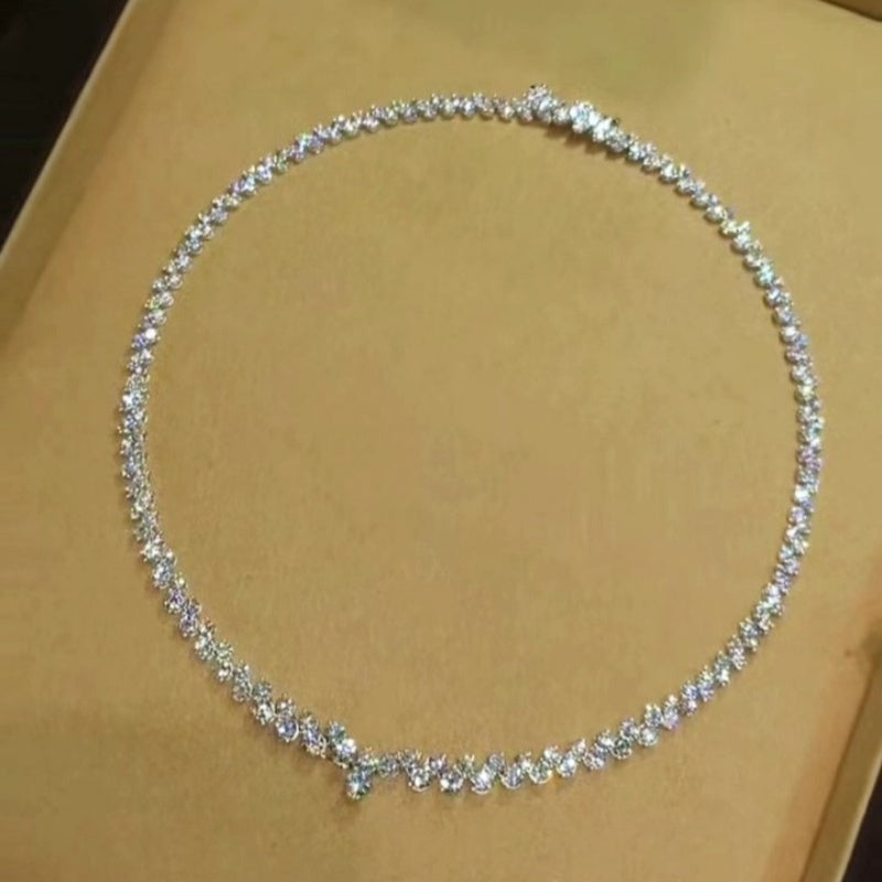 Jzora Handmade Luxurious Sparkling Round CZ Tennis Chain Women’s Statement Necklace