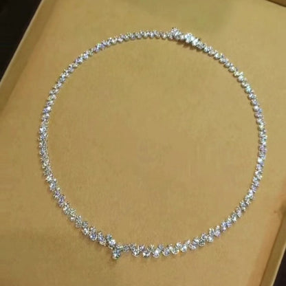 Jzora Handmade Luxurious Sparkling Round CZ Tennis Chain Women’s Statement Necklace
