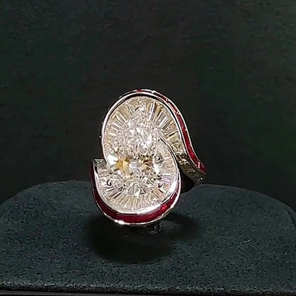 Jzora handmade Pear Shape Baguette Halo & Red Enamel Frame Ring