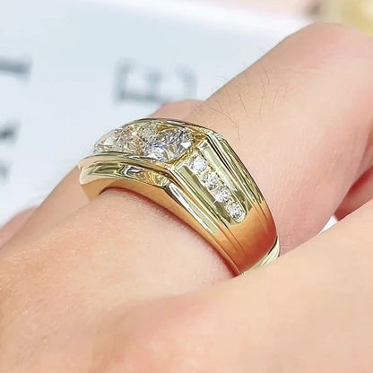Jzora Handmade Round Cut Timeless Three Stone Moissanite Unisex Statement Ring