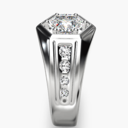 Jzora Handmade Hexagon Bezel‑Set Round Cut Moissanite Men’s Engagement Ring