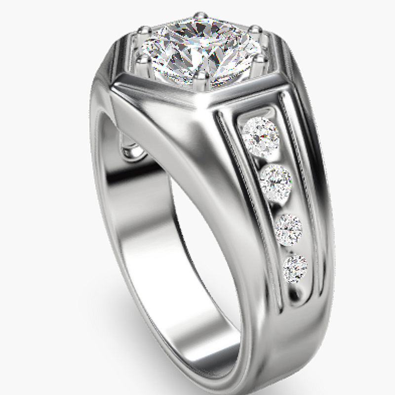 Jzora Handmade Hexagon Bezel‑Set Round Cut Moissanite Men’s Engagement Ring