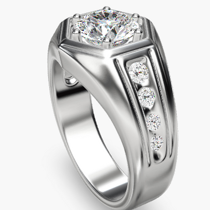 Jzora Handmade Hexagon Bezel‑Set Round Cut Moissanite Men’s Engagement Ring