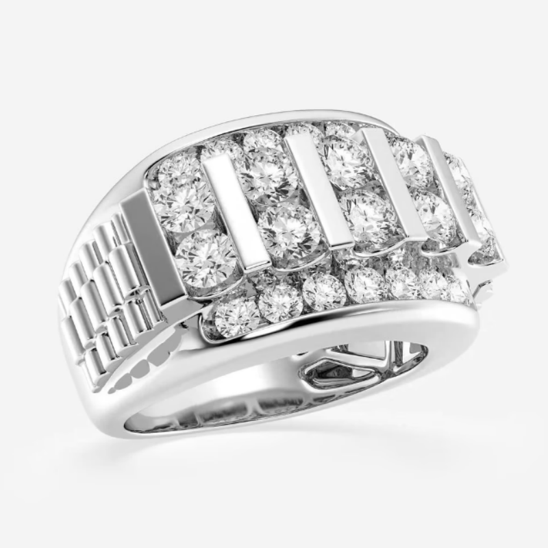 Jzora handmade 3ct round cut floating bar men's wedding band ring