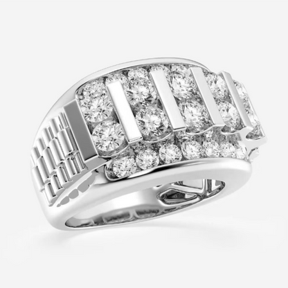 Jzora handmade 3ct round cut floating bar men's wedding band ring