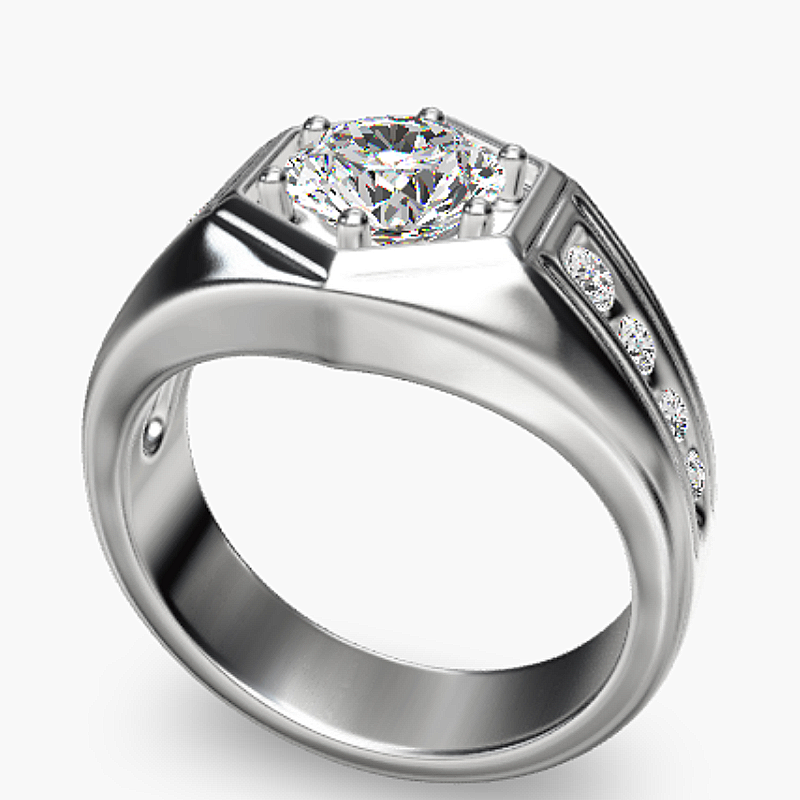 Jzora Handmade Hexagon Bezel‑Set Round Cut Moissanite Men’s Engagement Ring