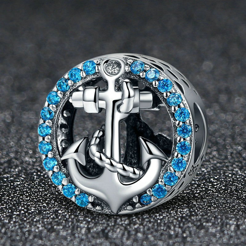 Jzora Ocean Journey Romantic Blue Diamond Encrusted Sterling Silver Charm