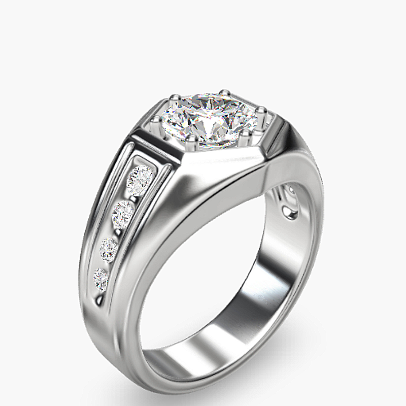 Jzora Handmade Hexagon Bezel‑Set Round Cut Moissanite Men’s Engagement Ring
