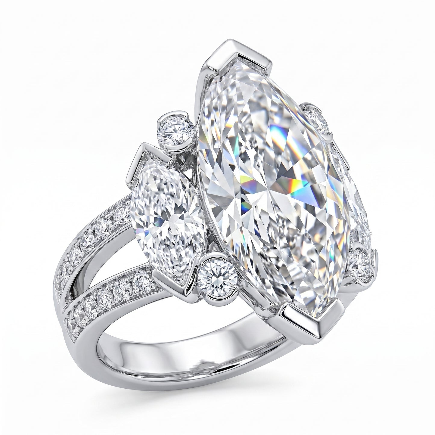 Jzora Handmade Sparkling Marquise Cut Three-Stone Engagement Ring