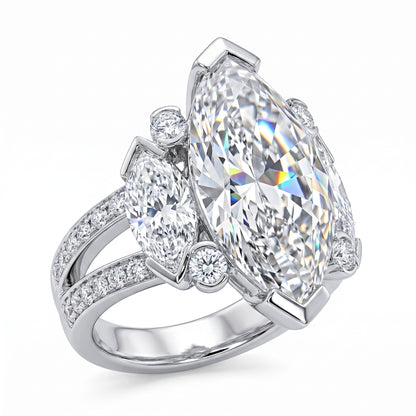 Jzora Handmade Sparkling Marquise Cut Three-Stone Engagement Ring