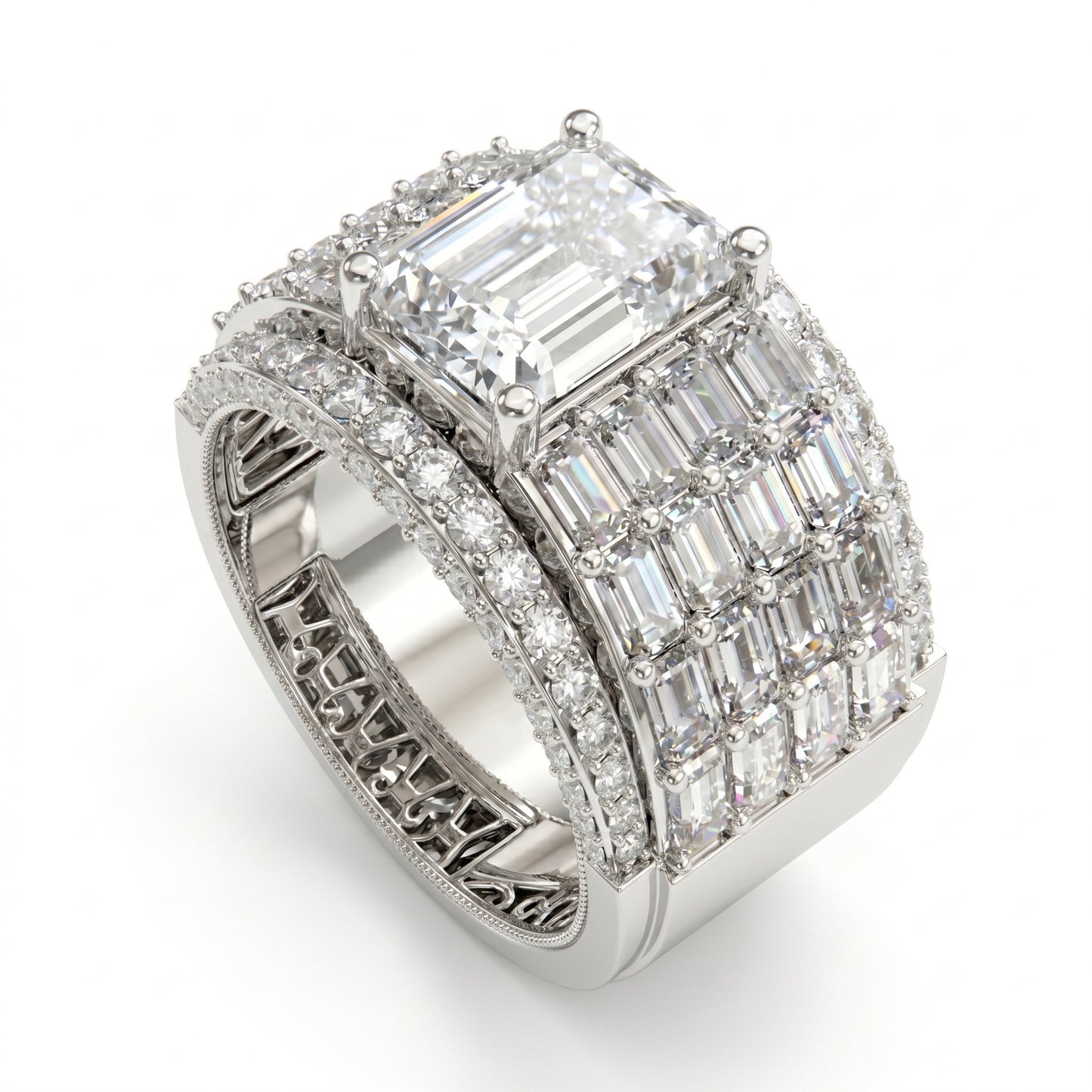 Jzora Handmade Glamorous Radiant Cut Wide Band Statement Men's Ring