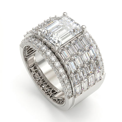Jzora Handmade Glamorous Radiant Cut Wide Band Statement Men's Ring